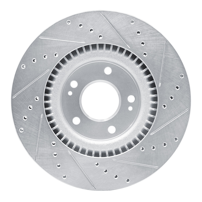 Kia Cadenza Brake Rotor (1) - Front Left - R1 Concepts - Drilled & Slotted - Silver - `17-`20